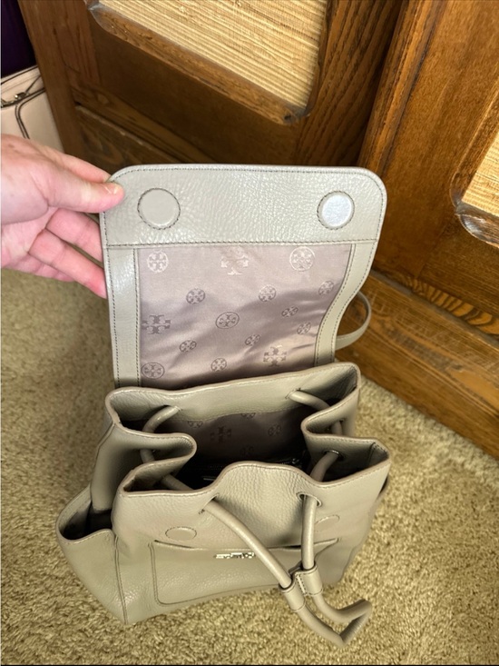 Tory Burch Pebbled Leather Backpack in Taupe Gray main image 4